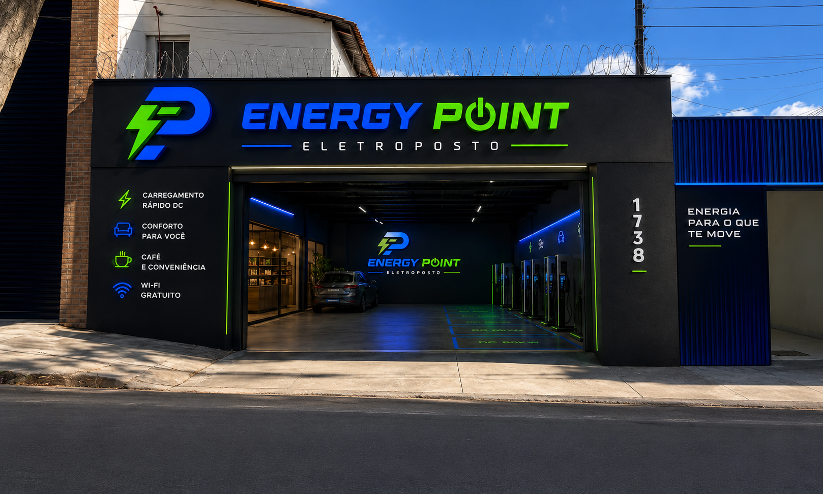 Fachada real da Energy Point Eletroposto em Tatuapé, São Paulo